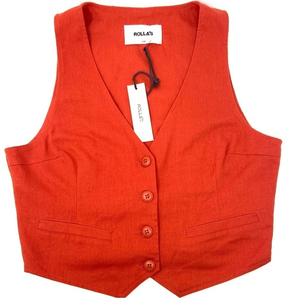Rolla's Dallas Linen Vest Blood Orange REVOLVE-NORDSTROM-FREE PEOPLE Sold Out - Picture 6 of 11